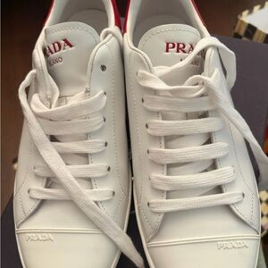 Prada White and red  Leather sneaker